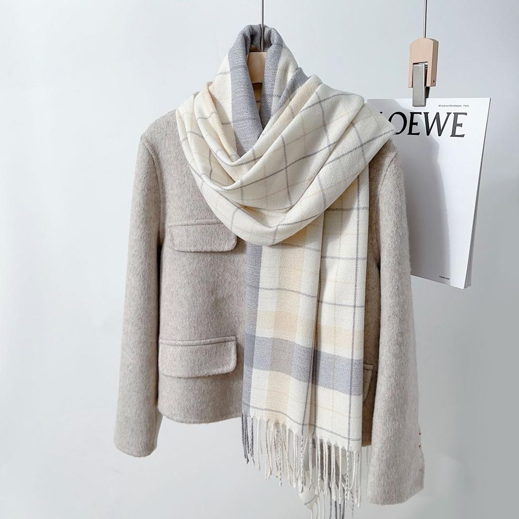 Fashion plaid scarf imitation cashmere thickened warm and cold protection neck fringed scarf dual-purpose shawl