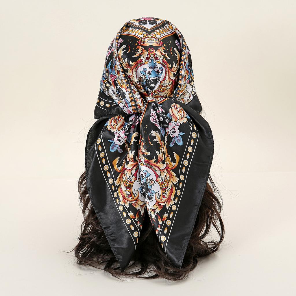 90*90cm Women Scarf Silk Feeling Hair Neck Square Brand Office Bandanna Muffler Waiter Flight Attendants Handkerchief Rings Wrap