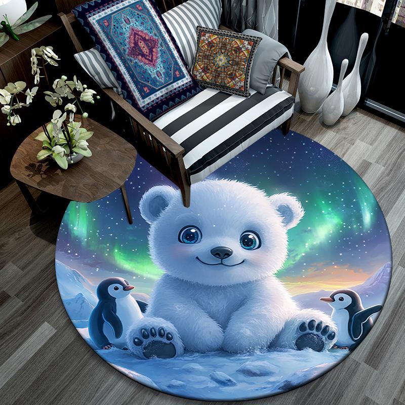 Polar Bear Round Area Rug,Carpet Rug for Living Room Bedroom Sofa Playroom Decor,Non-slip Floor Mat