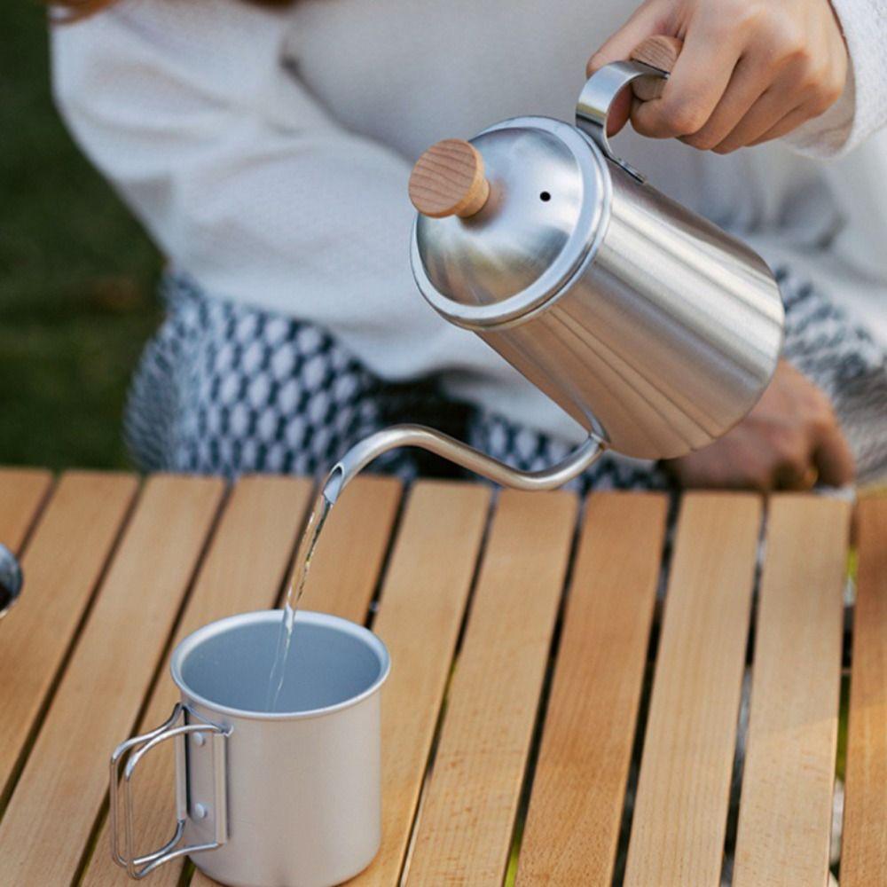 Stainless Steel Hand Brewed Coffee Pot Wood Handle Water Kettle Gooseneck Coffee Kettle Outdoor