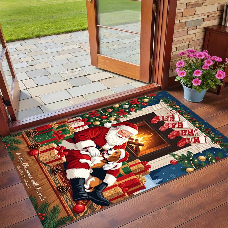Christmas Printed Square Area Rug Soft Non Slip Floor Carpet For Bedroom Holiday Gift