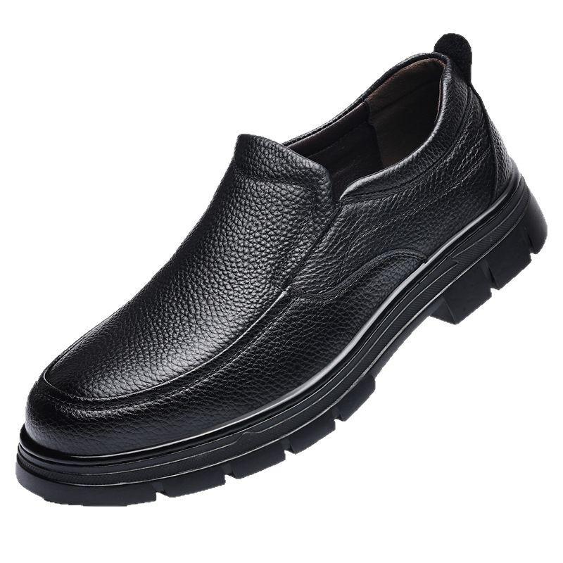Men's Leather Shoes Genuine Leather 2025 Autumn Platform Shoes Men's Round Head Versatile Non-slip Breathable Casual Shoes Pure Cowhide