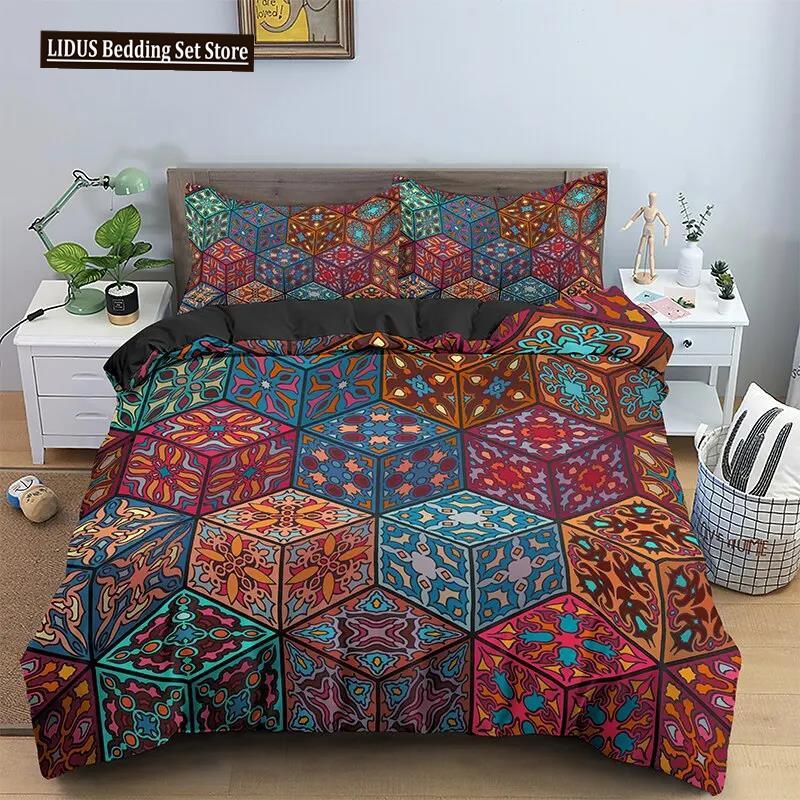 

Винтажный богемный односпальный комплект постельного белья размера «king-size» в стиле бохо, одеяло с рисунком мандалы, пододеяльник с наволочкой, постельное белье EU single(135x200cm)