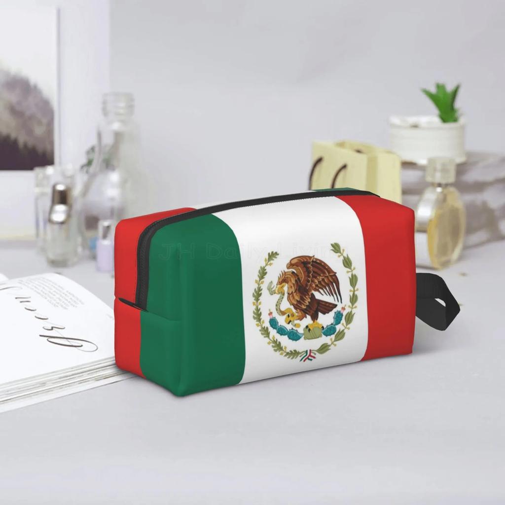 Mexican Flag Large Capacity Cosmetic Bag Portable Makeup Toiletry Pouch with Zipper Travel Accessories Organizer Storage Bags