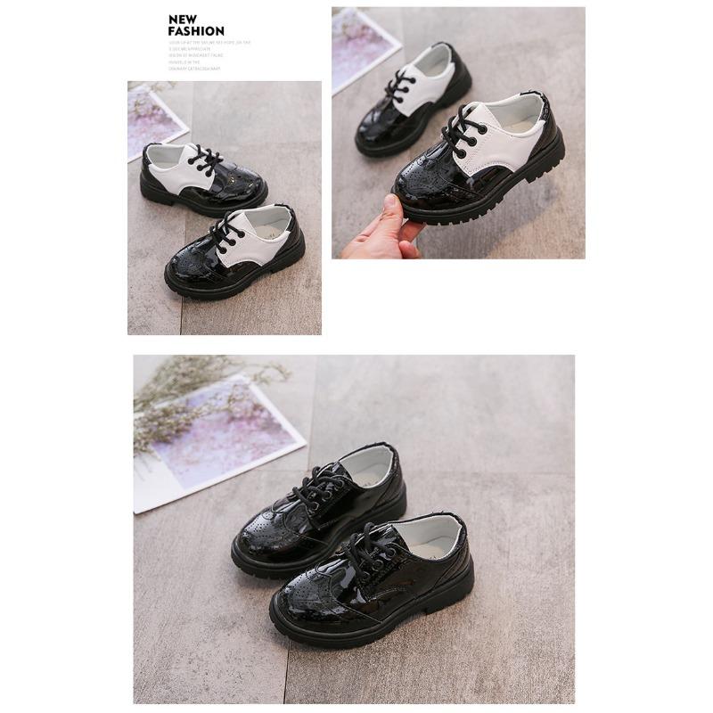 Spring and Autumn New Casual Lace-up Black Boy Leather Shoes Hollowed Out Feet Breathable British Korean Version of Small Children's Shoes