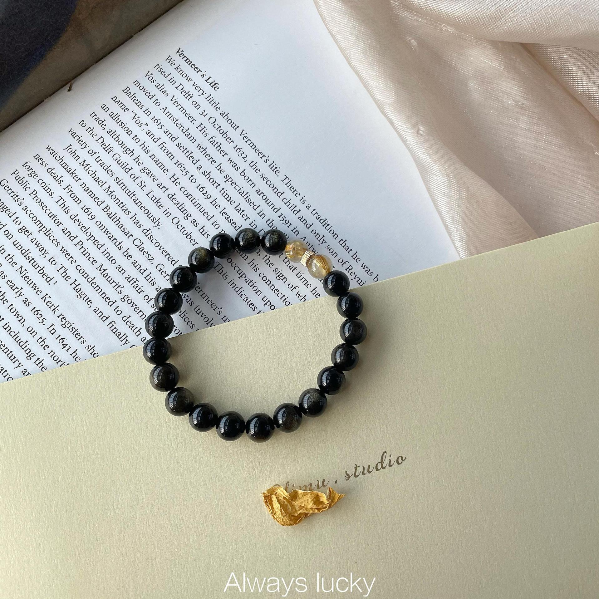 

Gold Obsidian Black Obsidian Rutilated Quartz Bracelet Student gift for best friends and couples, student bracelet