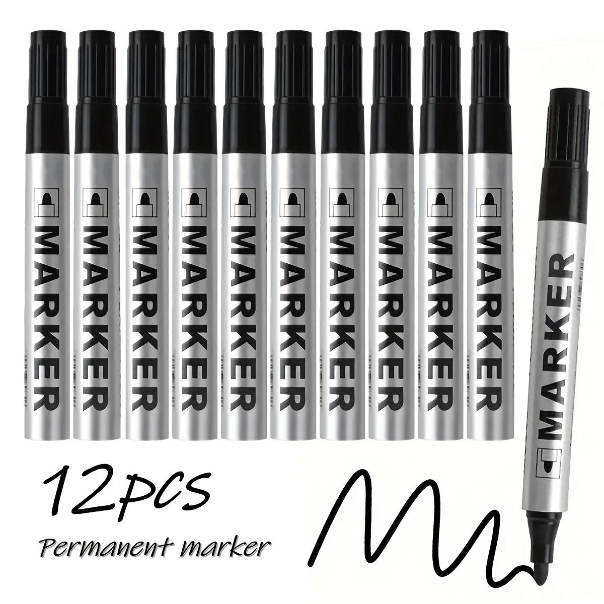 

12pcs Black Permanent Oil-Based Markers - Quick Dry, Waterproof, Round tip