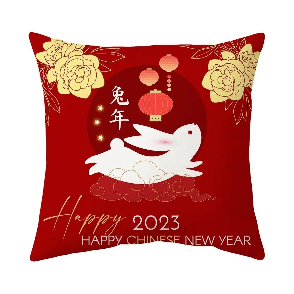 

Супермягкая наволочка персиковой кожи, короткая плюшевая Весенний фестиваль, китайский ветер, кролик, диван, наволочка 40x40cm