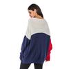 Women's V-Neck Sweater, Color-Block, Loose Fit