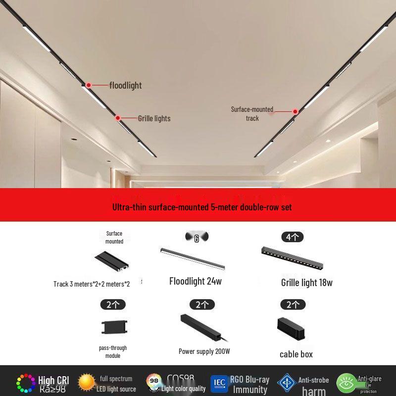Ultra-Thin Surface-Mounted Magnetic Track Light Set for Living & Dining Rooms