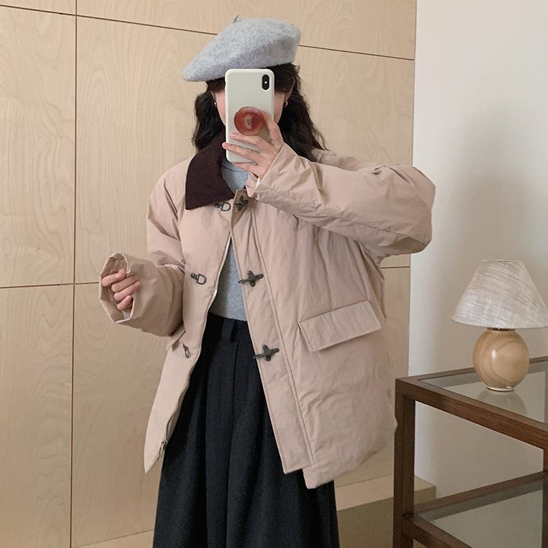 

Lapel small fragrant down jacket women s 2025 winter fashion corduroy splicing thickened aircraft buckle jacket tide One Size