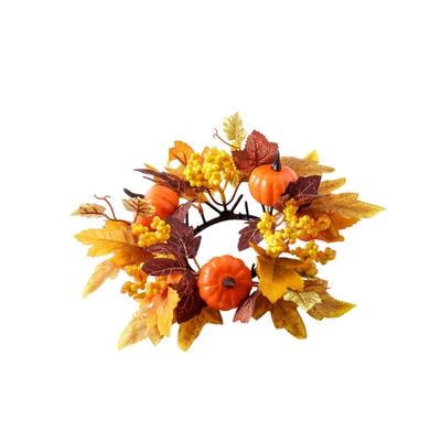 Harvest Festival Unlit Candle With Friendly Polyester Wreath For Thanksgiving Table Decoration