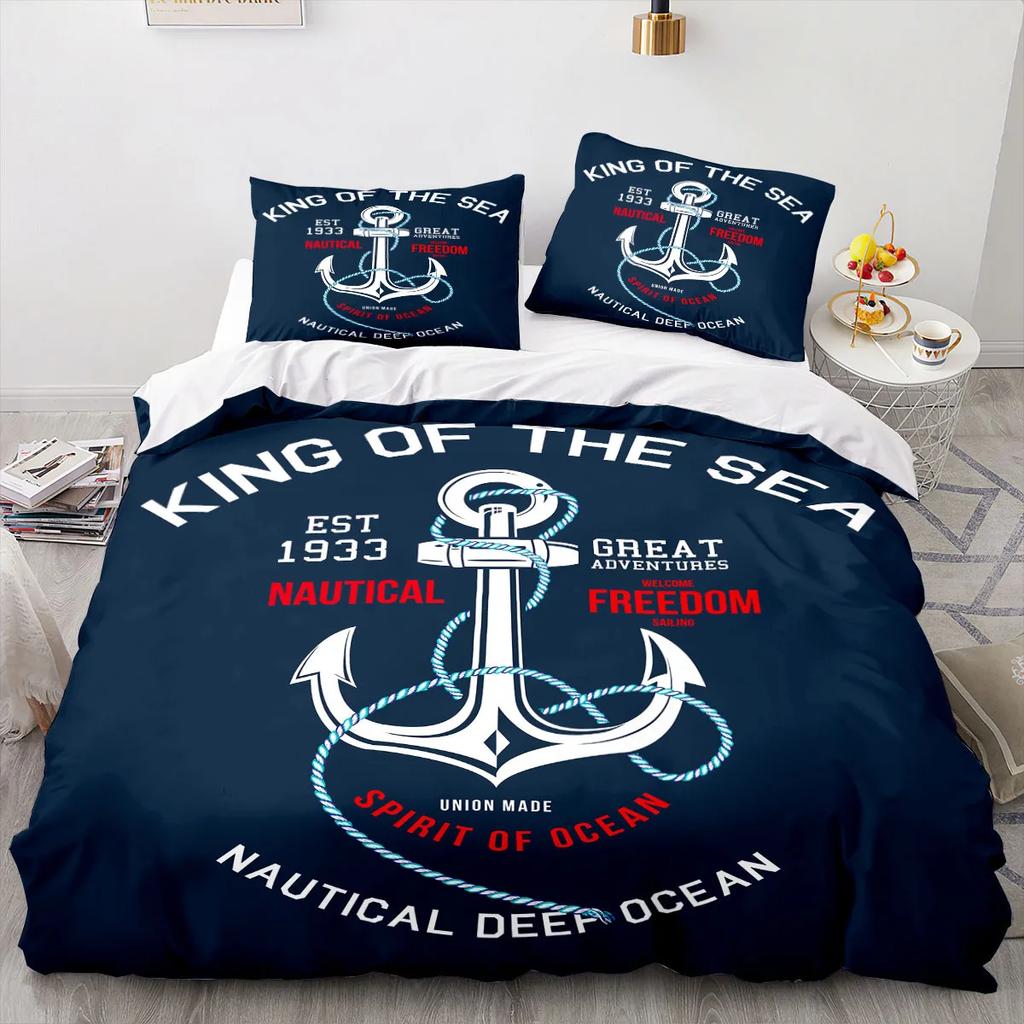 New Nautical Ocean Anchor Bedding Sets Ocean Spirit Duvet Cover King Queen Single Size Bed Linen With Pillowcase Teens Boys Gift
