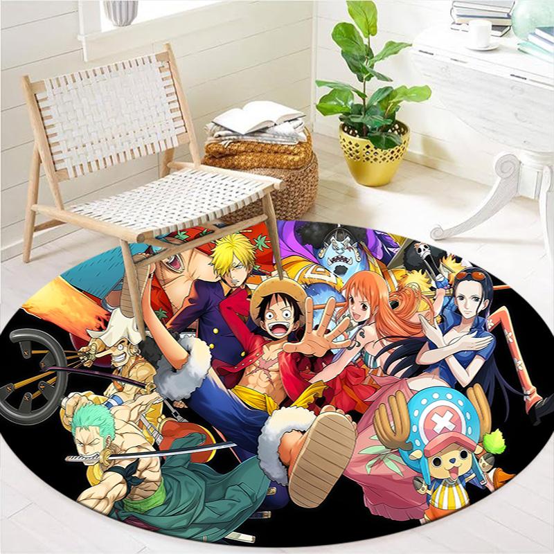 Anime One Piece Round Area Rug Carpet Rug For Living Room Bedroom Sofa Playroom Decor Nonslip Floor Mat
