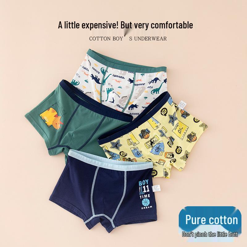 Boys' Pure Cotton Boxer Shorts - Breathable, Comfortable Underwear for Kids (Middle to Large) - Summer Style