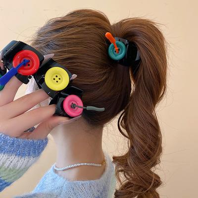 Creative Double Sided Button Hair Claws for Women Girls Sweet Cute Black Acrylic Small Shark Clamp Hair Clips Hair Accessories