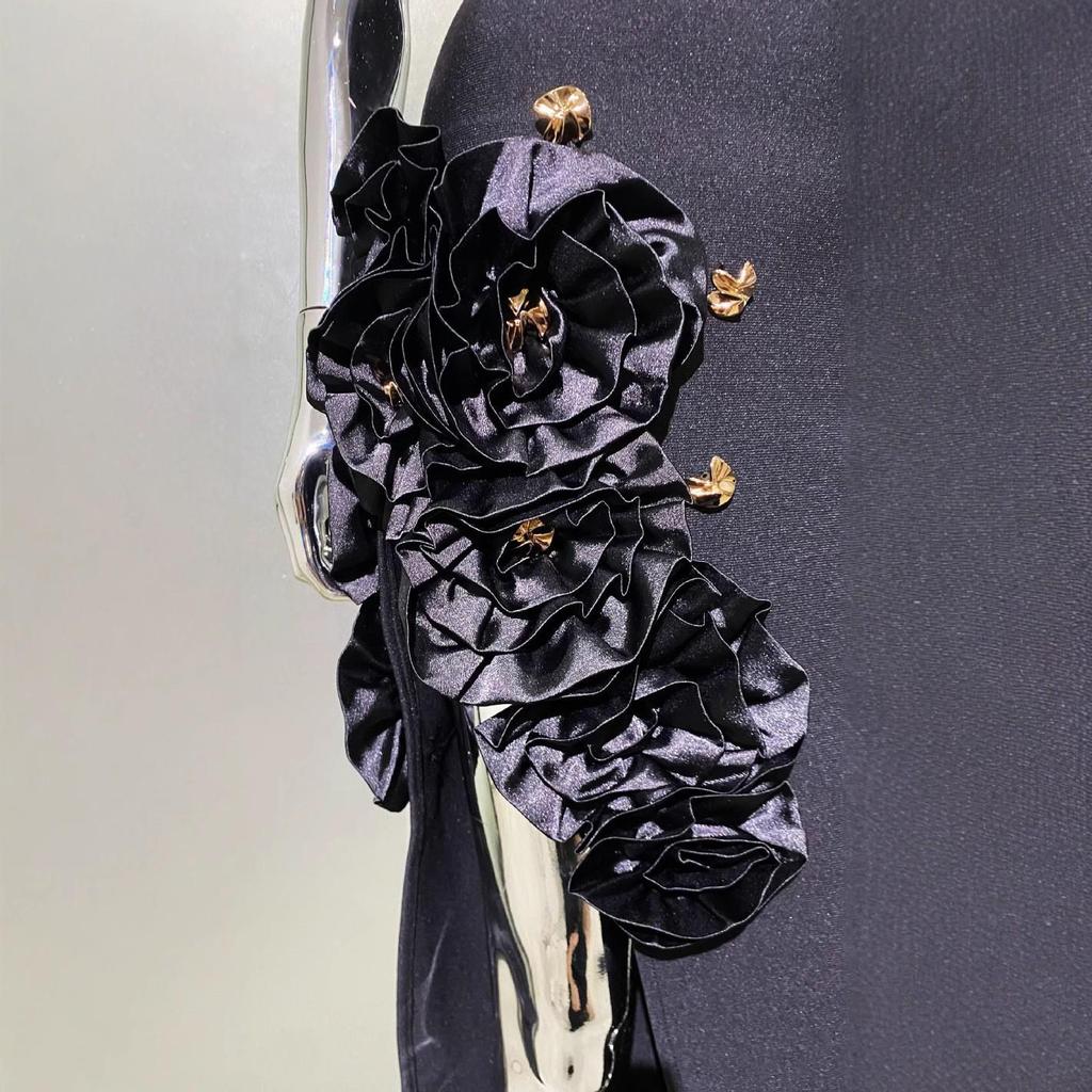 Floral Party Evening Dress with Ruffled Slit