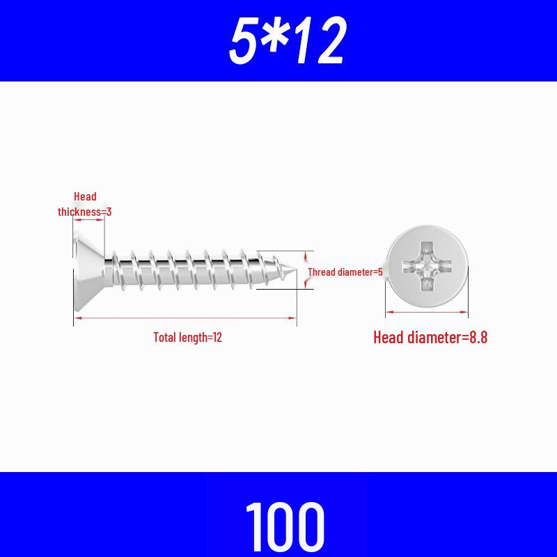 304 Edelstahl Kreuzschlitz Senkkopf Selbstschneidende Holzschrauben M3/M4/M5