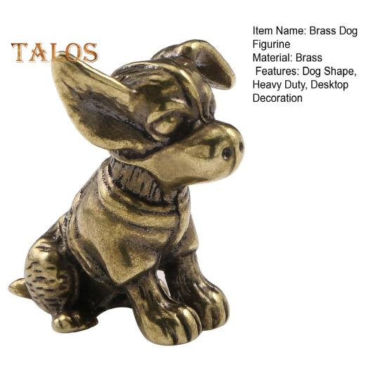 Brass Dog Figurine Vintage Puppy Model Mini Animal Metal Statue Sculpture Tea Pet Desktop Feng Shui Desktop Decoration Ornament