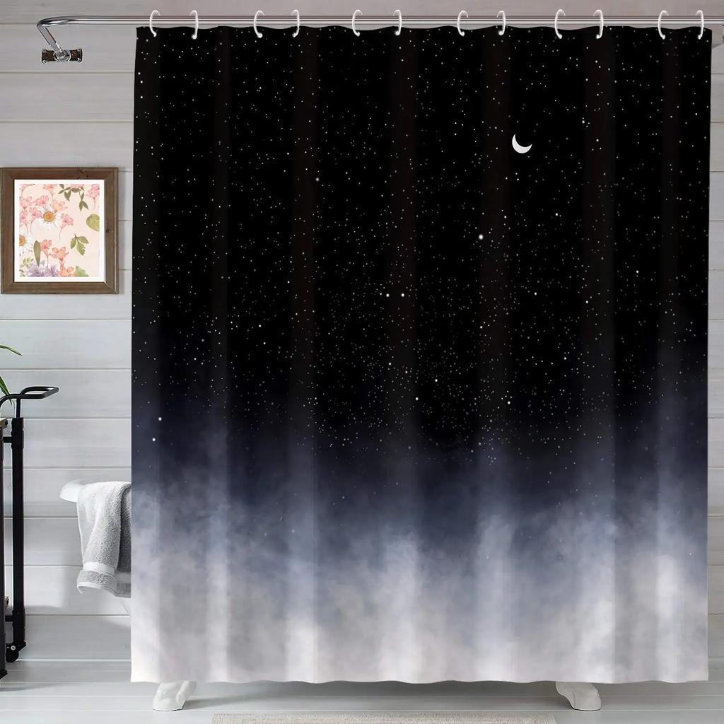Space Shower Curtain Himalaya Mountain Tops At Starry Night Time with Stars Earth Cosmos Cloth Fabric Bathroom Decor with Hooks