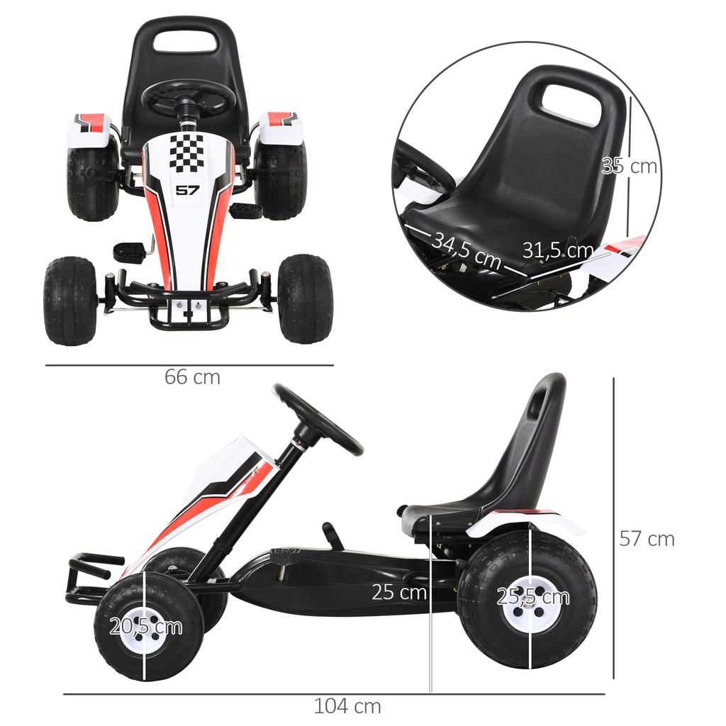 Go-Kart, Pedal Car with Adjustable Seat, Brake, Pedal Drive, Pedal Vehicle with Forward and Reverse Gear