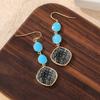 Bohemian Style Handmade Synthetic Turquoise Dangle Earrings for Women Vintage Copper Material Vacation Jewelry Accessories Gifts