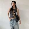 New Arrivals Open Run Women Hip Mood Metal Chain Black Shoulder Bag