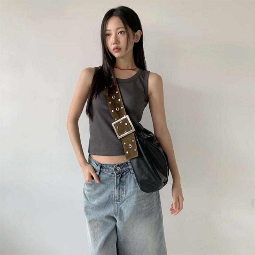 New Arrivals Open Run Women Hip Mood Metal Chain Black Shoulder Bag
