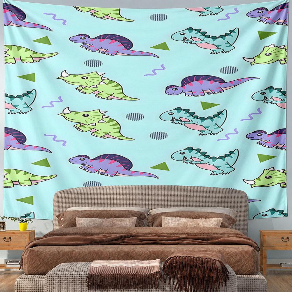 Cute Dinosaur Pattern On Blue Background Pattern Wall Hanging Tapestry Decorative Tapestry Home Decor for Bedroom and Living Room