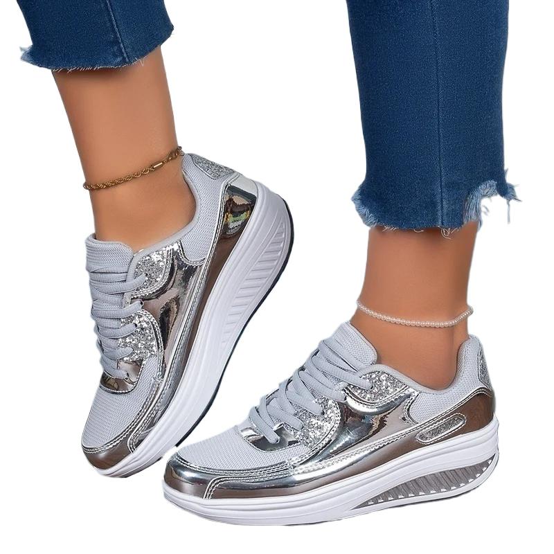 Fashion Women's Gold Sequins Platform Sneakers Autumn Fashion Casual Sports Shoes Thick Bottom Vulcanized Shoes Woman Flats Heels Shoes