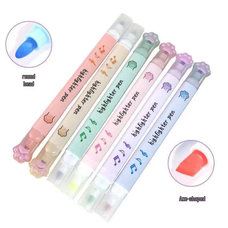Cat Paw Color-Shifting Highlighter Pen - Double-Ended Fluorescent Marker for Students and Journaling