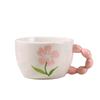 Kreative Frühstückstasse Handbemalte Blumen Keramiktasse mit Löffelset Müslischale Becher Ins-Stil