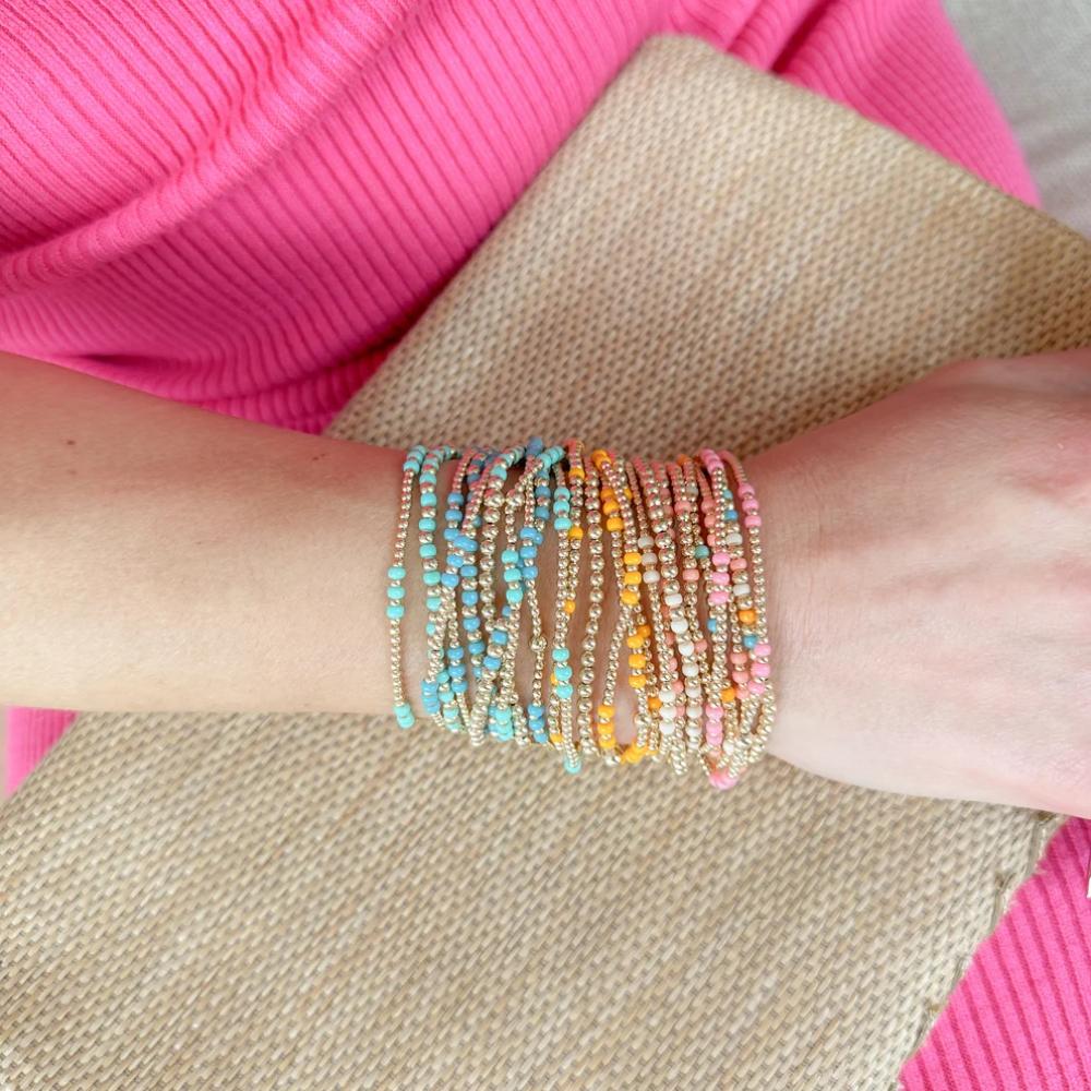 Vlen Beaded Bracelet for Women Gift Multicolor Glass Beads Jewelry 18K Gold Plated Pulseras Boho Summer Stackable Bracelets