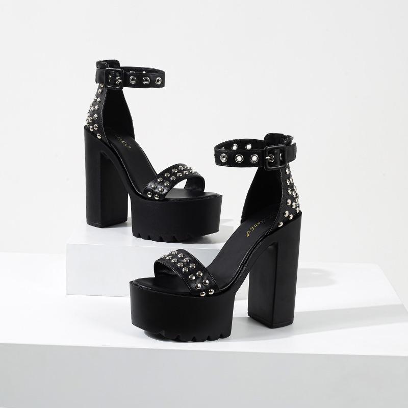 Fashion Summer Nightclub Pole Dancing Shoes Platform Shoes 14CM Party Rivet Ankle Strap Sandal Women Model Extreme High Heels Sandals