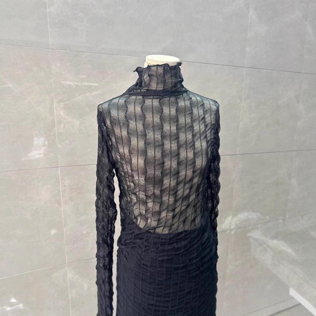 Women's Slimming Stretch Mesh Lace Turtleneck - See-through Autumn Winter Base Layer Top