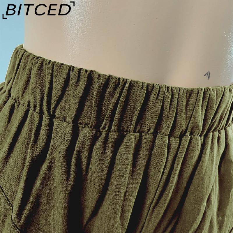 BITCED Women Summer Solid Color Double Pocket Trousers Loose Long Pants Female Cotton Linen Pants