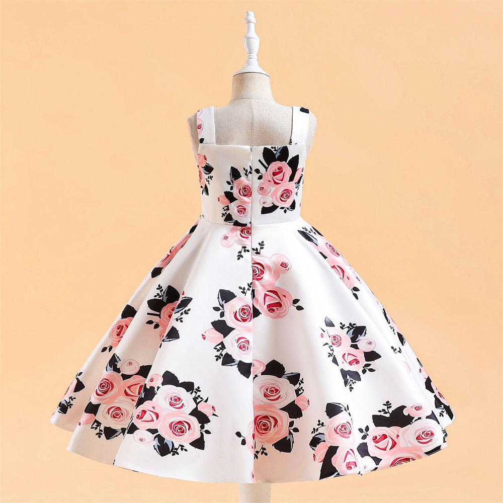 

New Style Children s Princess Bow Print Pastoral Knee-Length Dress 140cm