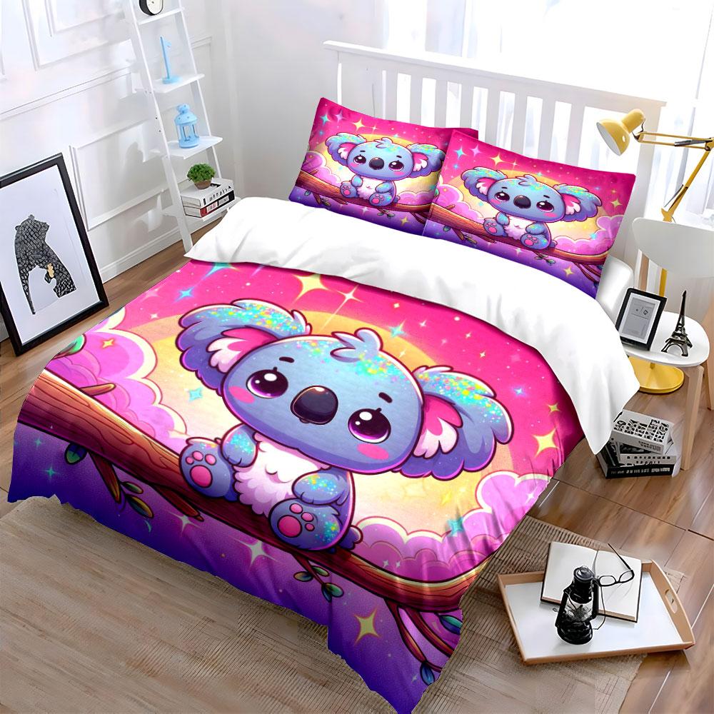 Süßes Glitzer-Koala-Bettwäscheset Bettwäsche Bettbezug-Set Bettbezug Kissenbezüge (1 * Bettbezug 2 * Kissenbezüge, ohne Bettdecke)