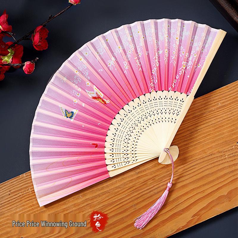 Tradiční čínský skládací vějíř pro ženy a děti - Přenosný, Malý, Ideální pro Hanfu, Qipao, Tanec a letní použití