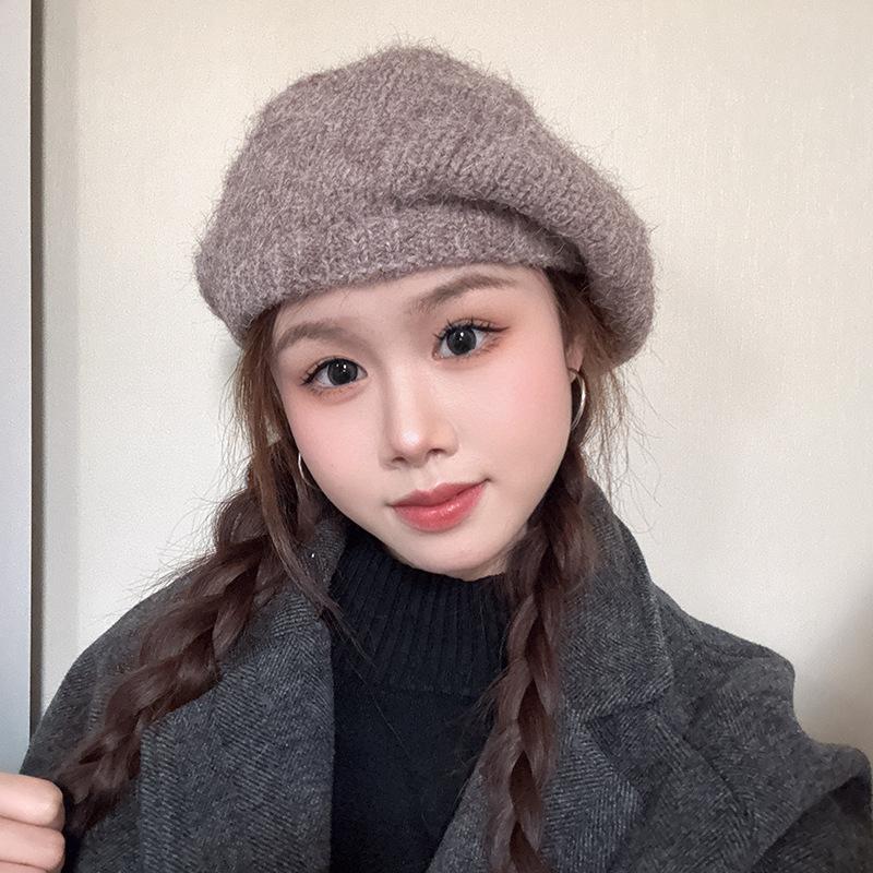 Mohair Big Head Hat Autumn and Winter Women's Warm and Fashionable Versatile Wool Beret Korean Style Face Showing Little Painter Hat