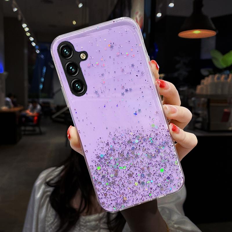 

Блестящая серебряная фольга Bling Glitter Stars Чехол для телефона Samsung Galaxy A04s A04S A04 S galaxyA04s SM-A047F 6,5-дюймовый ударопрочный мягкий силиконовый TPU задняя крышка