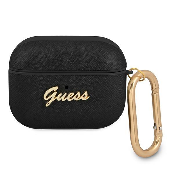 Guess Guapsasmk Airpods Pro Cover Czarny/Black Saffiano Script Metal Collection