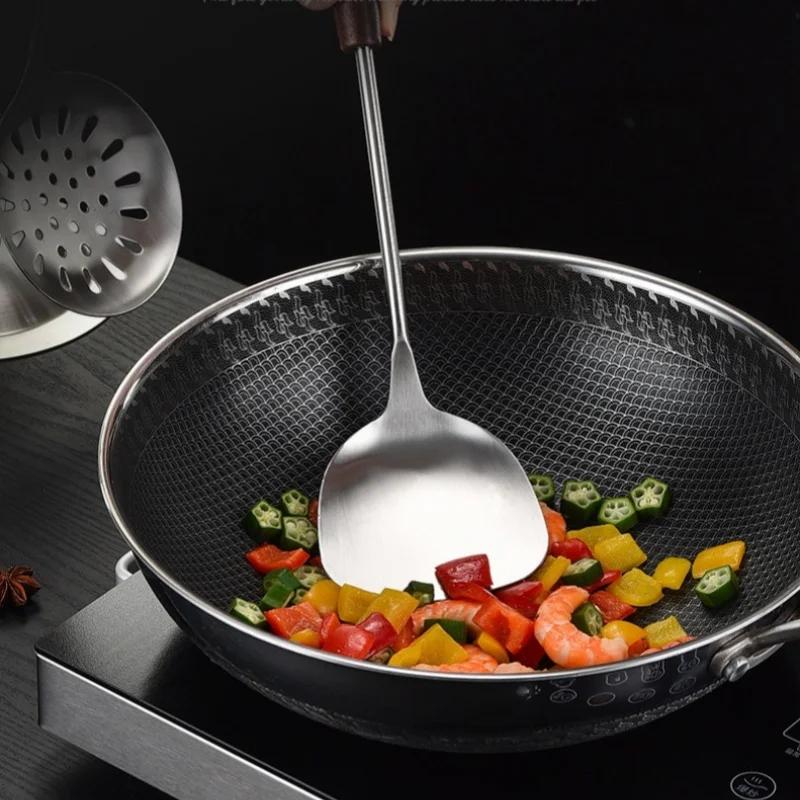 6Pcs Cooking Tools Set 304 Stainless Steel Wooden Handle Shovel Colander Soup Spoon Spatula Cookware Household Kitchen Utensils