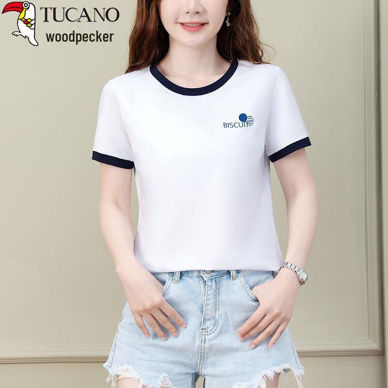 Woodpecker Women s Pure Cotton Round Neck Short Sleeve T-Shirt 3XL