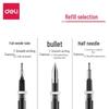 Deli Student Special 0.5mm Black Bullet Tip Refill, Smooth, Large Capacity for Exams & Signing