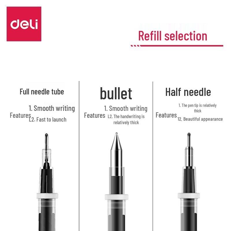 Deli Student Special 0.5mm Black Bullet Tip Refill, Smooth, Large Capacity for Exams & Signing
