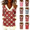 Women's Fashion Fleece V,Neck Pullover Valentine's Day Long Sleeve Top