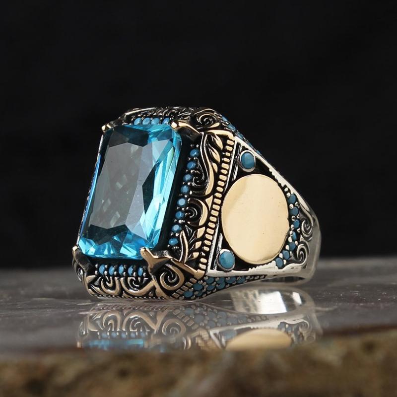Topaz Traditional Handmade Turkish Zinc Alloy Sterling Zinc Alloy Signet Rings Zircon Gift From Turkey for Women Men
