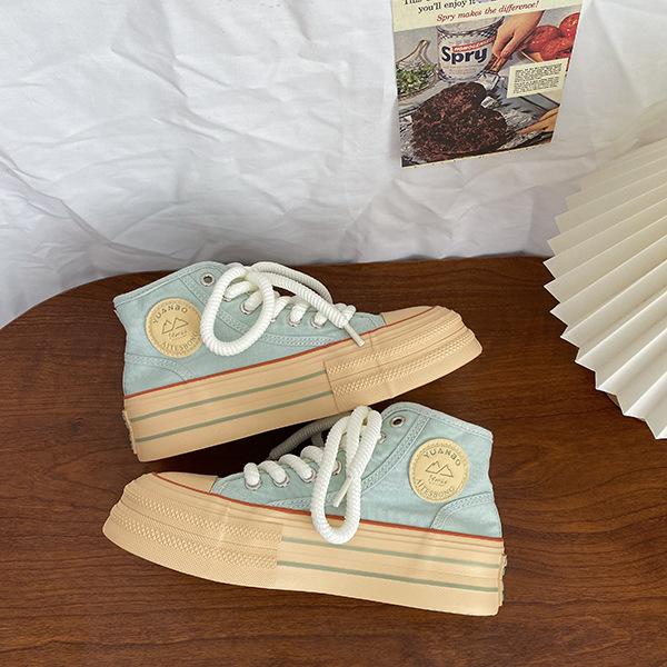 Autumn new dopamine women's shoes platform casual white shoes niche versatile chic shoes high top canvas shoes tide