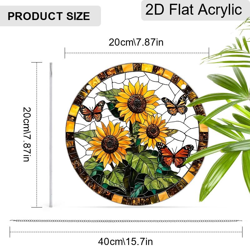 Acrylic Sunflower and Monarch Butterfly Suncatcher Stained Glass Effect Window Hanging Ornament Flower Lover Gifts